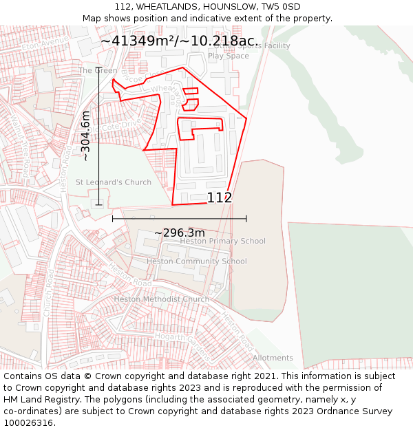 112, WHEATLANDS, HOUNSLOW, TW5 0SD: Plot and title map