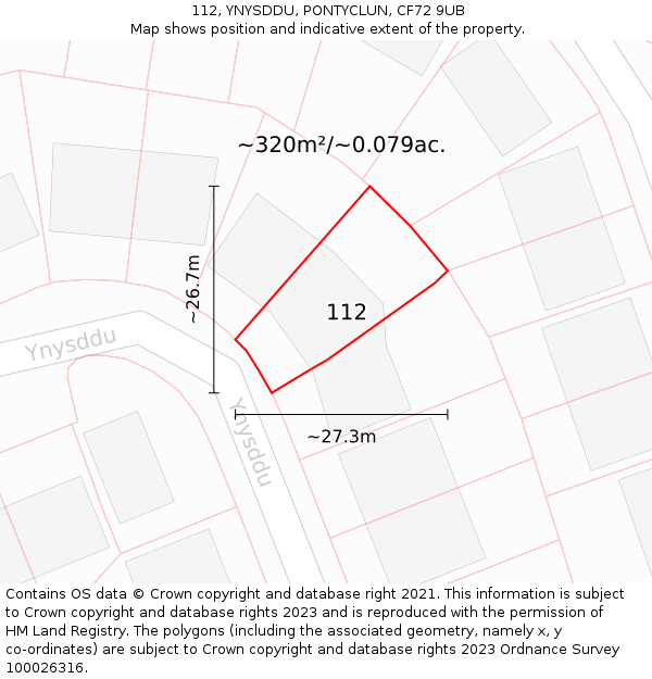112, YNYSDDU, PONTYCLUN, CF72 9UB: Plot and title map