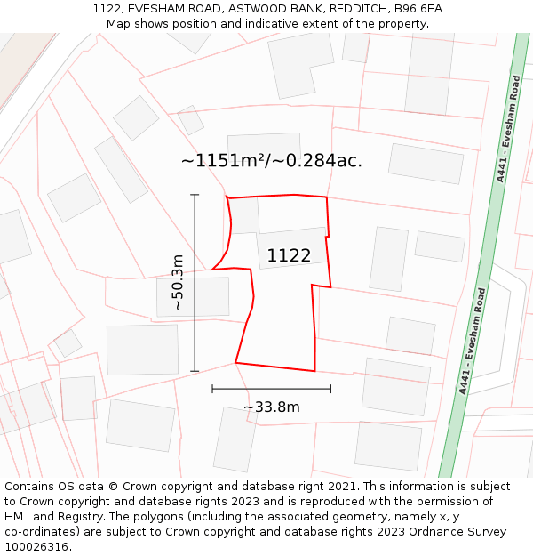 1122, EVESHAM ROAD, ASTWOOD BANK, REDDITCH, B96 6EA: Plot and title map