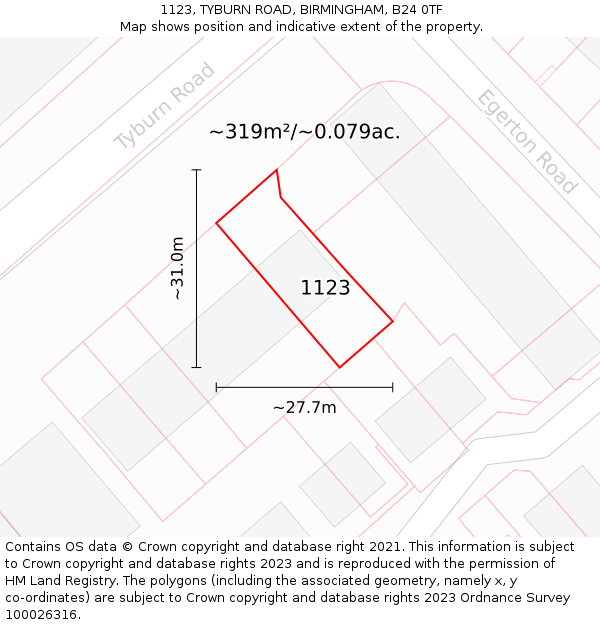 1123, TYBURN ROAD, BIRMINGHAM, B24 0TF: Plot and title map