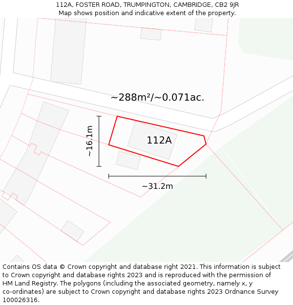 112A, FOSTER ROAD, TRUMPINGTON, CAMBRIDGE, CB2 9JR: Plot and title map