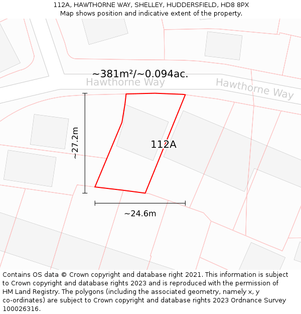 112A, HAWTHORNE WAY, SHELLEY, HUDDERSFIELD, HD8 8PX: Plot and title map