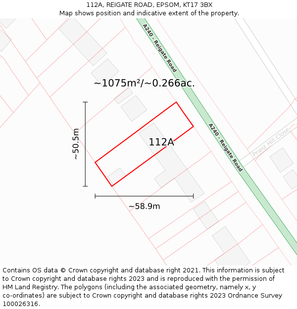 112A, REIGATE ROAD, EPSOM, KT17 3BX: Plot and title map