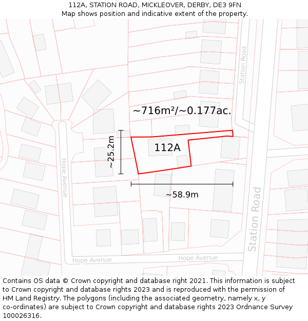 112A, STATION ROAD, MICKLEOVER, DERBY, DE3 9FN: Plot and title map