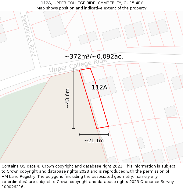 112A, UPPER COLLEGE RIDE, CAMBERLEY, GU15 4EY: Plot and title map