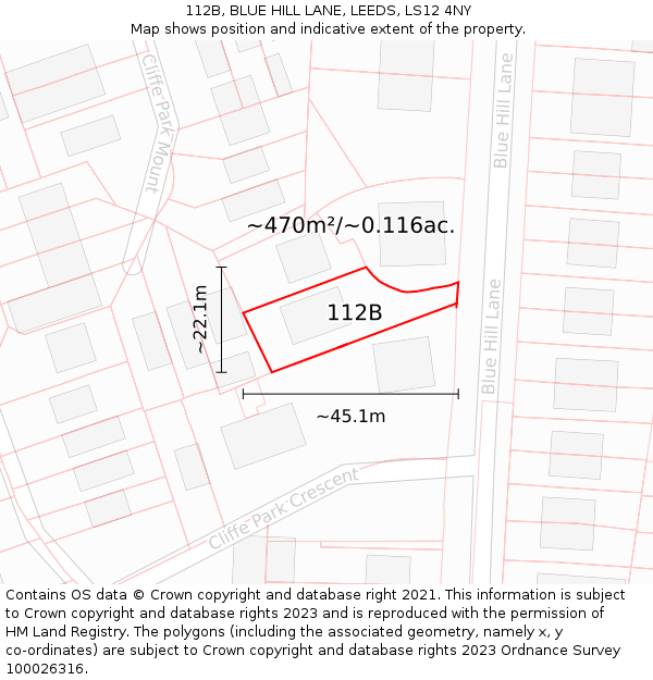 112B, BLUE HILL LANE, LEEDS, LS12 4NY: Plot and title map