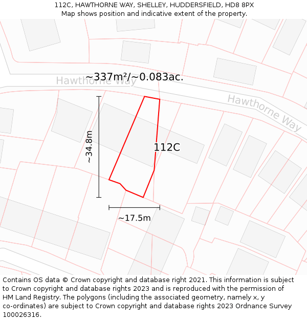 112C, HAWTHORNE WAY, SHELLEY, HUDDERSFIELD, HD8 8PX: Plot and title map