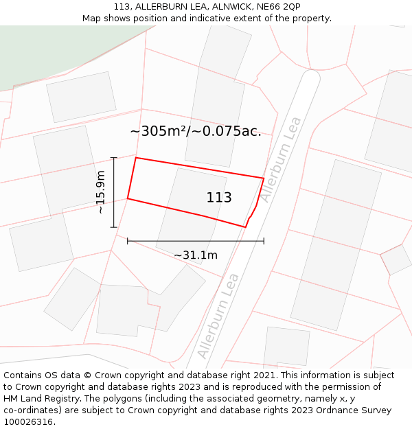 113, ALLERBURN LEA, ALNWICK, NE66 2QP: Plot and title map