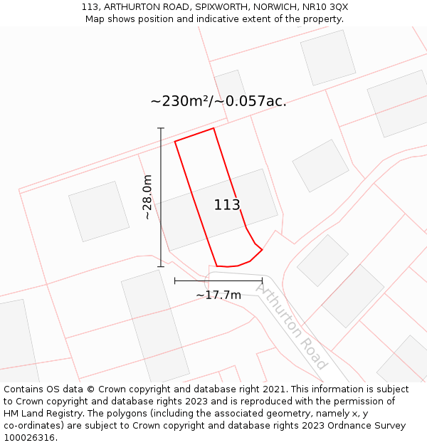 113, ARTHURTON ROAD, SPIXWORTH, NORWICH, NR10 3QX: Plot and title map