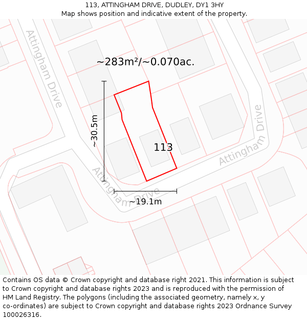 113, ATTINGHAM DRIVE, DUDLEY, DY1 3HY: Plot and title map