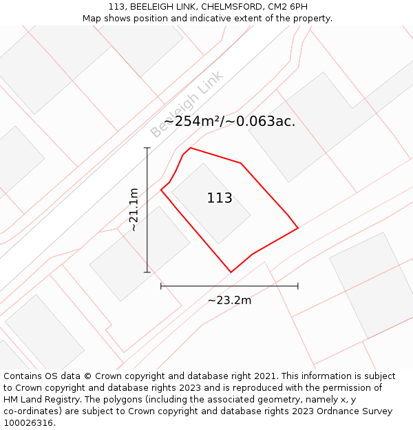 113, BEELEIGH LINK, CHELMSFORD, CM2 6PH: Plot and title map