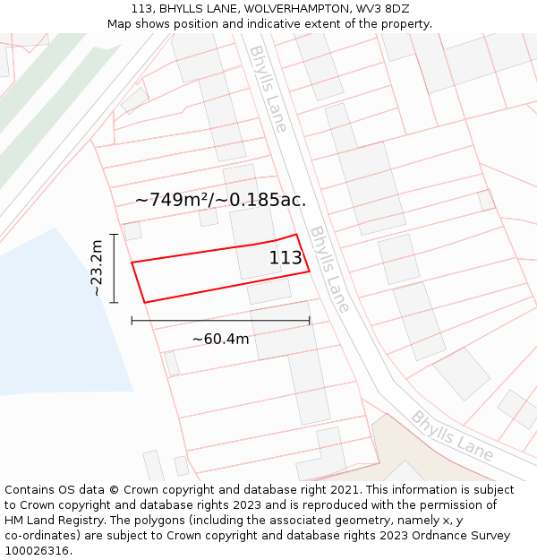 113, BHYLLS LANE, WOLVERHAMPTON, WV3 8DZ: Plot and title map