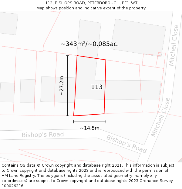 113, BISHOPS ROAD, PETERBOROUGH, PE1 5AT: Plot and title map