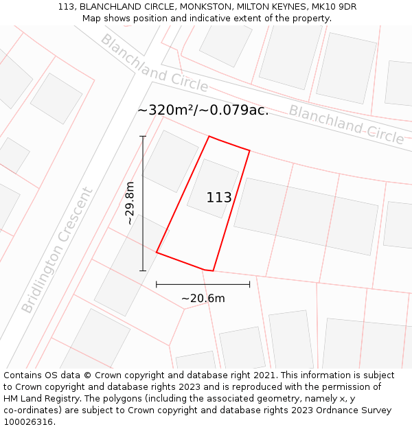 113, BLANCHLAND CIRCLE, MONKSTON, MILTON KEYNES, MK10 9DR: Plot and title map