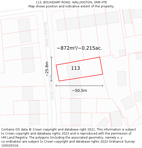 113, BOUNDARY ROAD, WALLINGTON, SM6 0TE: Plot and title map