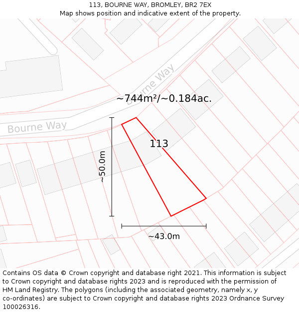 113, BOURNE WAY, BROMLEY, BR2 7EX: Plot and title map