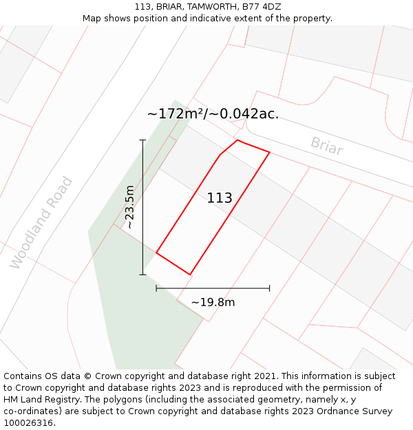 113, BRIAR, TAMWORTH, B77 4DZ: Plot and title map