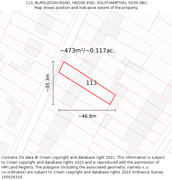 113, BURSLEDON ROAD, HEDGE END, SOUTHAMPTON, SO30 0BU: Plot and title map