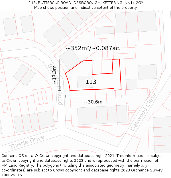 113, BUTTERCUP ROAD, DESBOROUGH, KETTERING, NN14 2GY: Plot and title map