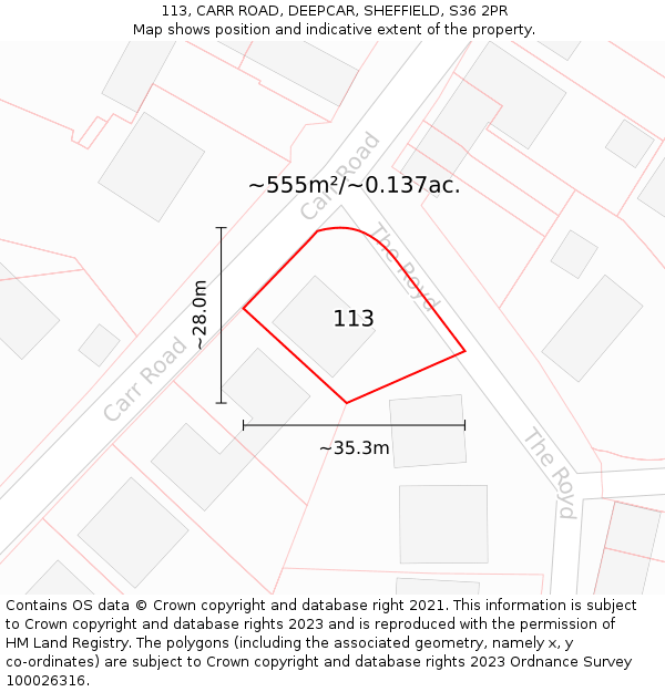 113, CARR ROAD, DEEPCAR, SHEFFIELD, S36 2PR: Plot and title map