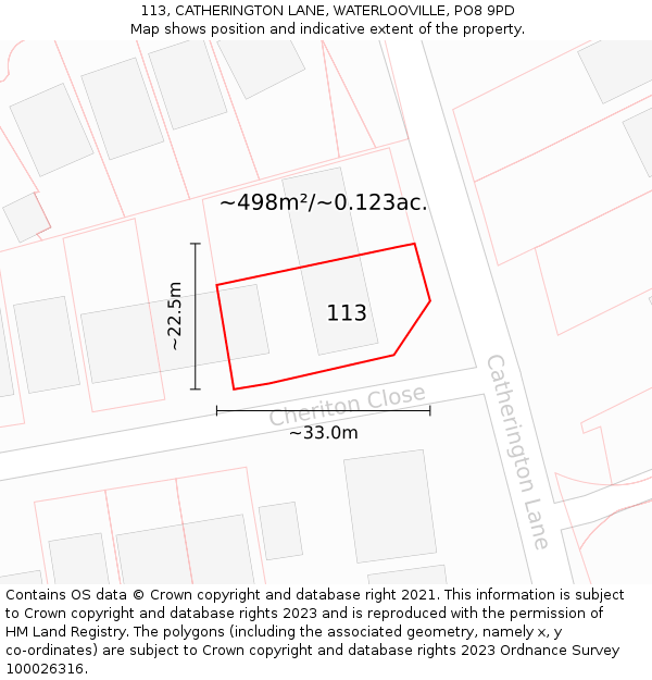 113, CATHERINGTON LANE, WATERLOOVILLE, PO8 9PD: Plot and title map