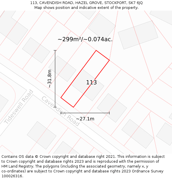 113, CAVENDISH ROAD, HAZEL GROVE, STOCKPORT, SK7 6JQ: Plot and title map