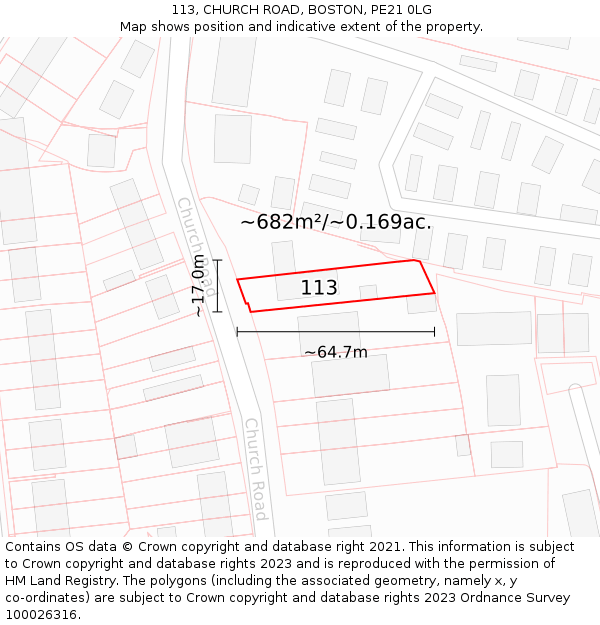 113, CHURCH ROAD, BOSTON, PE21 0LG: Plot and title map