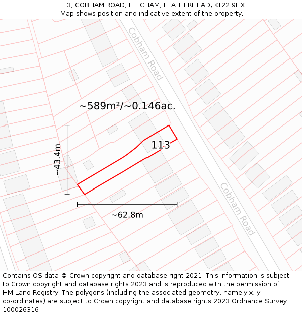 113, COBHAM ROAD, FETCHAM, LEATHERHEAD, KT22 9HX: Plot and title map