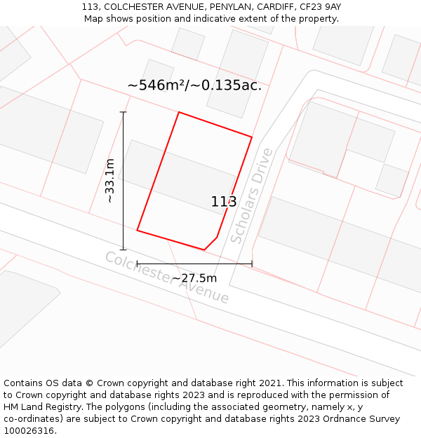 113, COLCHESTER AVENUE, PENYLAN, CARDIFF, CF23 9AY: Plot and title map