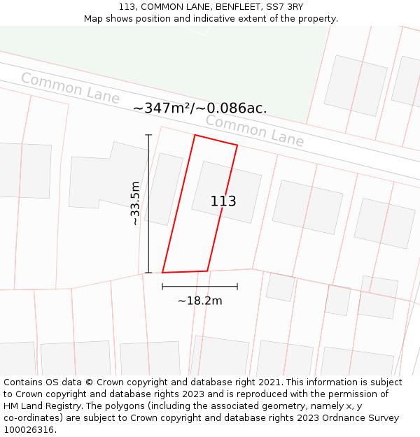 113, COMMON LANE, BENFLEET, SS7 3RY: Plot and title map