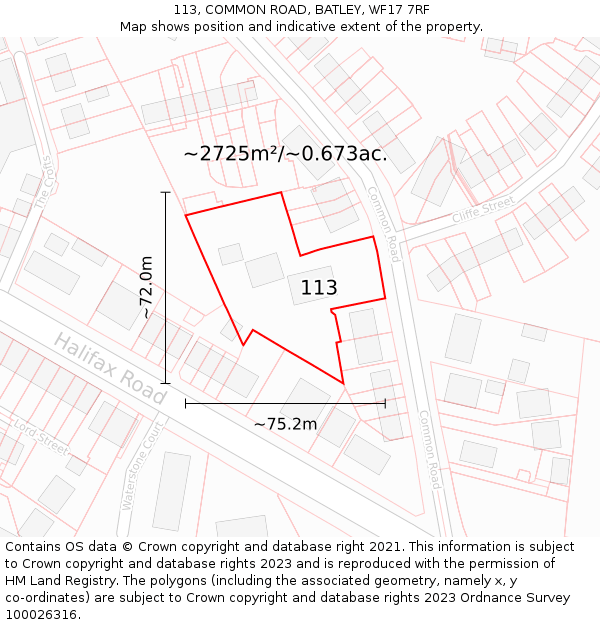 113, COMMON ROAD, BATLEY, WF17 7RF: Plot and title map