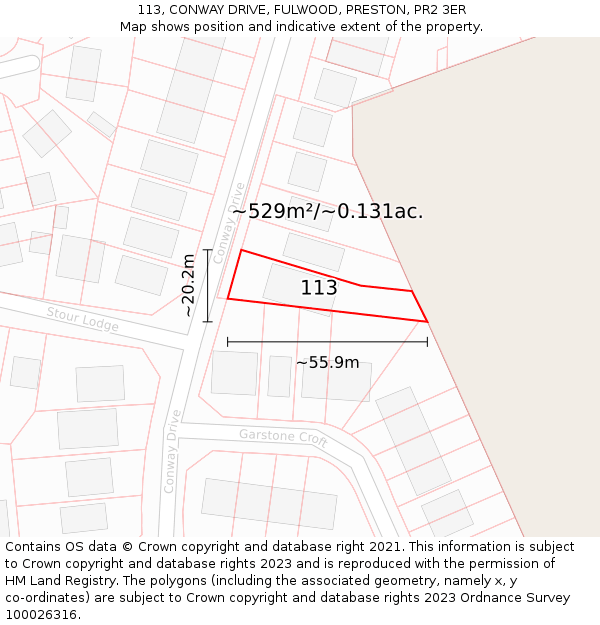 113, CONWAY DRIVE, FULWOOD, PRESTON, PR2 3ER: Plot and title map