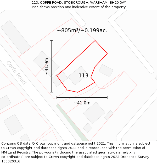113, CORFE ROAD, STOBOROUGH, WAREHAM, BH20 5AY: Plot and title map