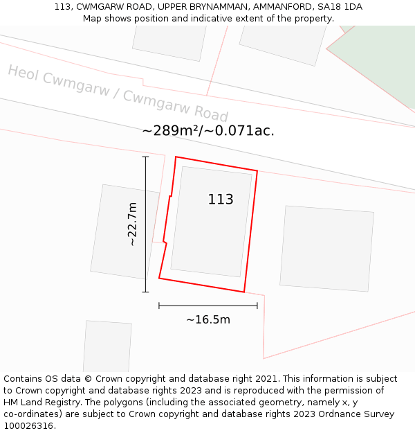 113, CWMGARW ROAD, UPPER BRYNAMMAN, AMMANFORD, SA18 1DA: Plot and title map