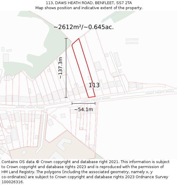 113, DAWS HEATH ROAD, BENFLEET, SS7 2TA: Plot and title map