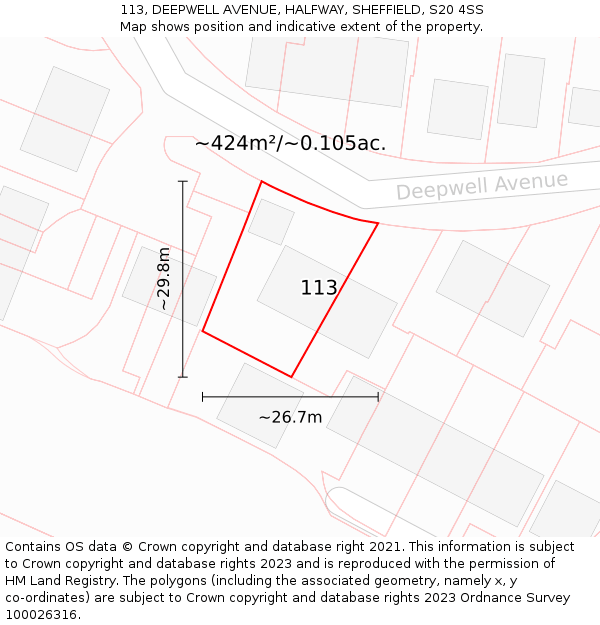 113, DEEPWELL AVENUE, HALFWAY, SHEFFIELD, S20 4SS: Plot and title map