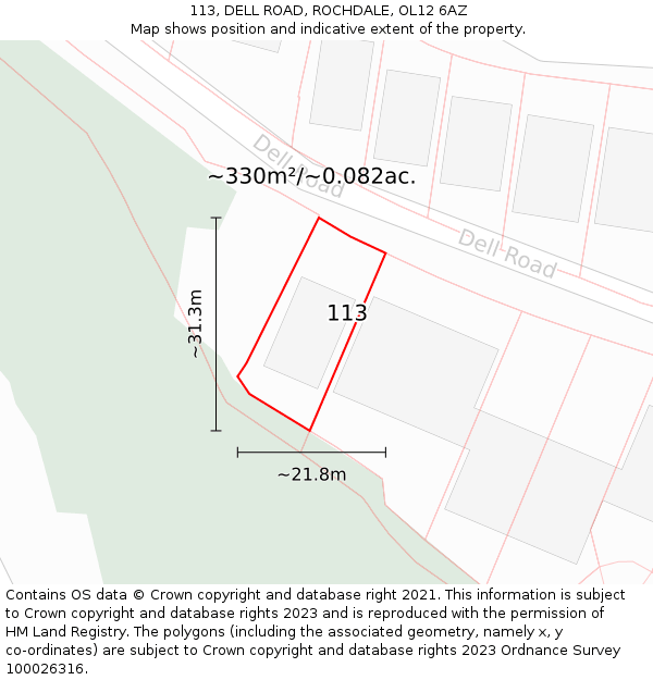 113, DELL ROAD, ROCHDALE, OL12 6AZ: Plot and title map