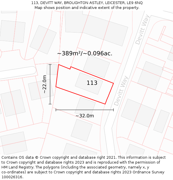 113, DEVITT WAY, BROUGHTON ASTLEY, LEICESTER, LE9 6NQ: Plot and title map
