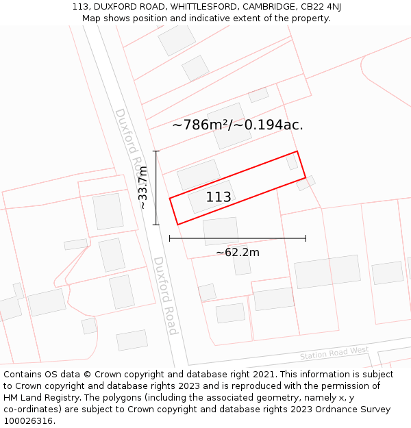 113, DUXFORD ROAD, WHITTLESFORD, CAMBRIDGE, CB22 4NJ: Plot and title map