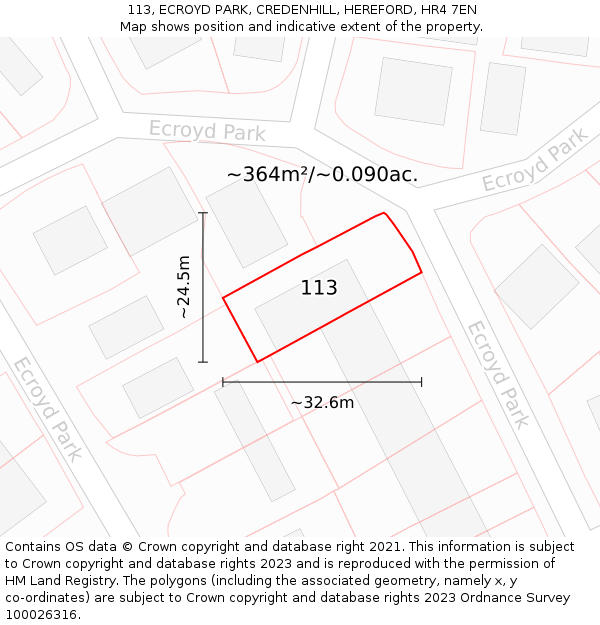 113, ECROYD PARK, CREDENHILL, HEREFORD, HR4 7EN: Plot and title map