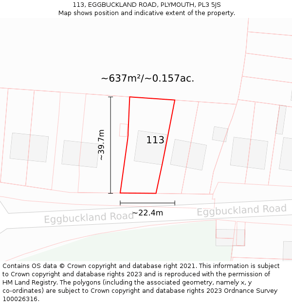 113, EGGBUCKLAND ROAD, PLYMOUTH, PL3 5JS: Plot and title map