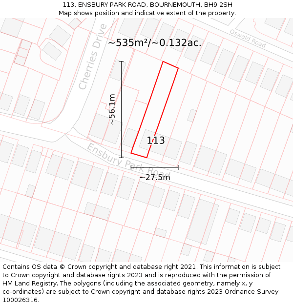 113, ENSBURY PARK ROAD, BOURNEMOUTH, BH9 2SH: Plot and title map