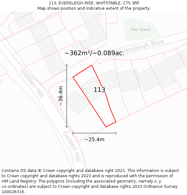 113, EVERSLEIGH RISE, WHITSTABLE, CT5 3RP: Plot and title map