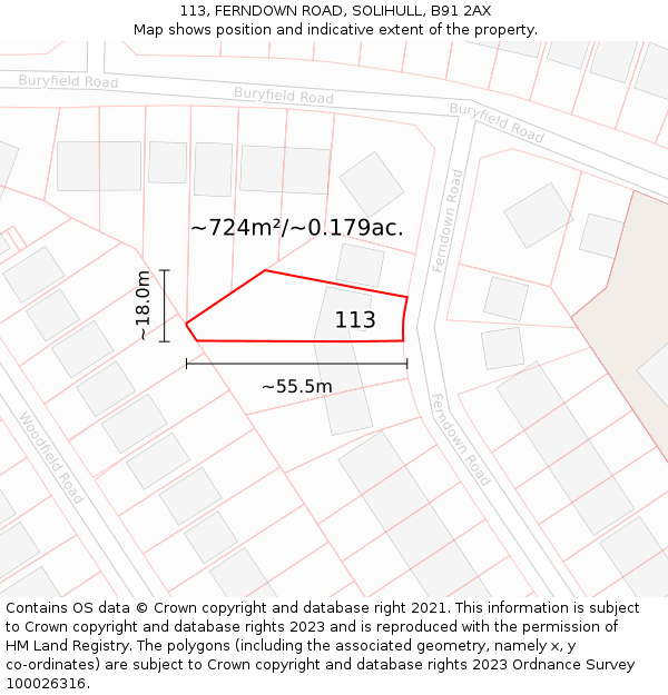 113, FERNDOWN ROAD, SOLIHULL, B91 2AX: Plot and title map