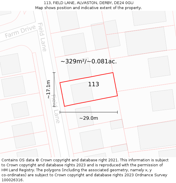 113, FIELD LANE, ALVASTON, DERBY, DE24 0GU: Plot and title map