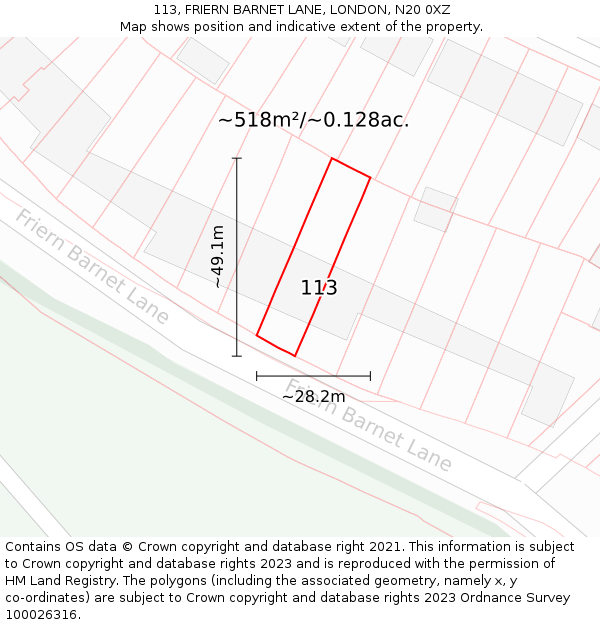 113, FRIERN BARNET LANE, LONDON, N20 0XZ: Plot and title map