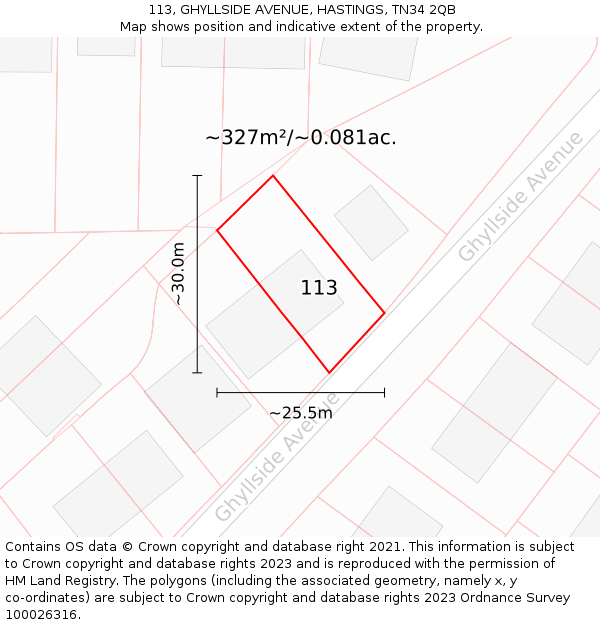 113, GHYLLSIDE AVENUE, HASTINGS, TN34 2QB: Plot and title map