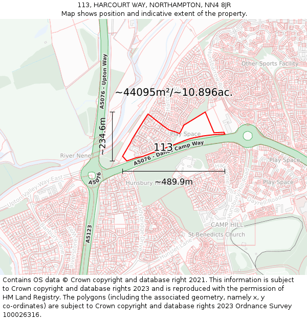 113, HARCOURT WAY, NORTHAMPTON, NN4 8JR: Plot and title map