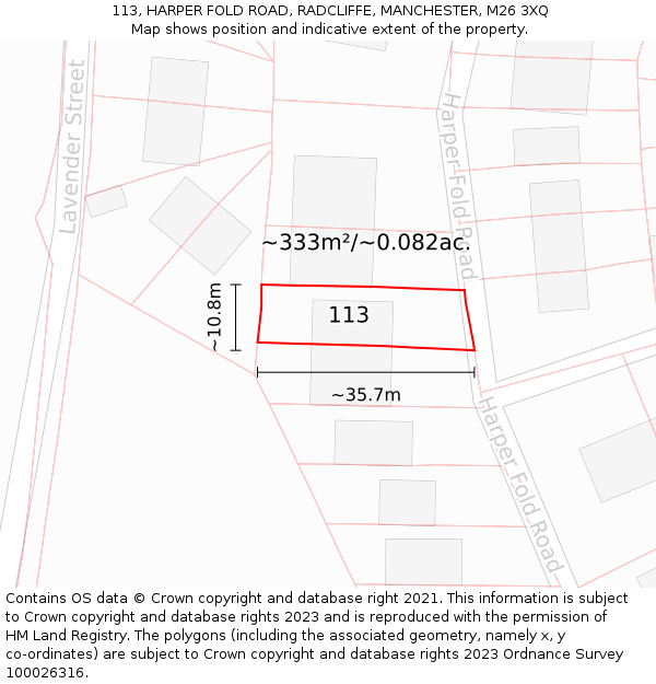113, HARPER FOLD ROAD, RADCLIFFE, MANCHESTER, M26 3XQ: Plot and title map