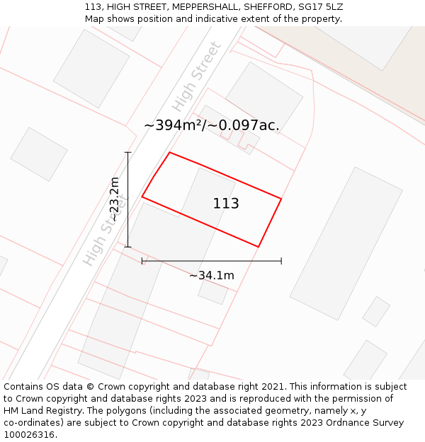 113, HIGH STREET, MEPPERSHALL, SHEFFORD, SG17 5LZ: Plot and title map